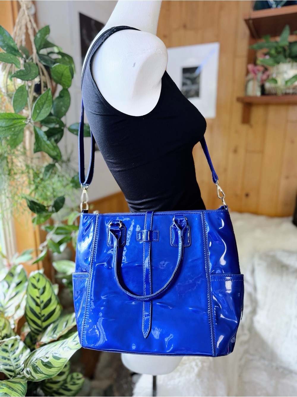 WAYDERNS Royal Blue Patent Handbag Purse Crossbody Clutch Wallet 3 Pc Set